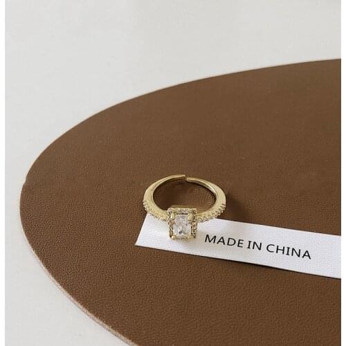 2021 Korean Square Shape Delicate Cubic Zircon Rings For Women Girls Micro Paved Open Adjustable Ring Fashion Jewelry Gifts