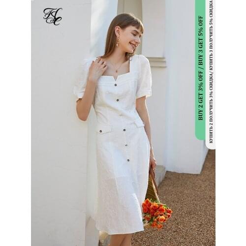 FANSILANEN Office Lady White Black French Square Collar Dress Female Summer 2021 New Heavy Jacquard Square Collar A-line Dress