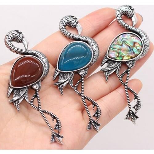 1Pcs Natural Stone Alloy Swan Pendant Abalone Shell Lapis Lazuli Brooches Pins for Jewelry Making Charms Accessories Gift