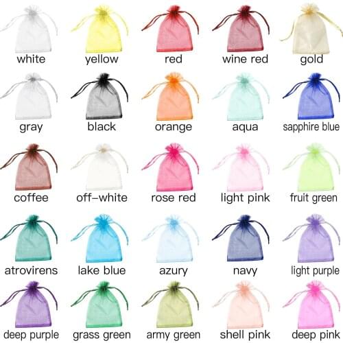 100pcs/lot Pouch Organza Drawstring Bag Organza Jewelry Bags candy bag For Pouches For Rings Necklace Packaging Christmas