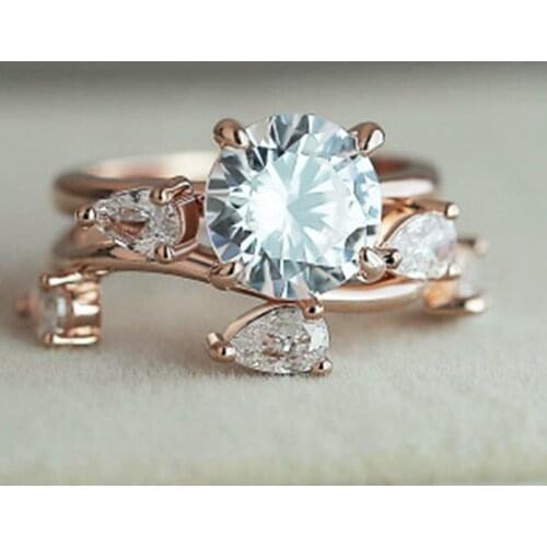 2021 Fashion Crystal Rings for Women Jewelry Accessories Exquisite Rose-Gold Leaf Rhinestone Rings Engagement Wedding Band Gift