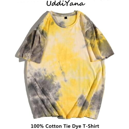 2021 Summer Vintage Tie Dye Cotton T-Shirts Womens Oversized Top Mens Harajuku Sweatshirt Skateboard T-Shirt Tracksuit Clothes