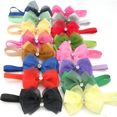 50pcs Small Dog Bow Ties Solid Colors Diamond Pet Dog Bowties Collar Dog Grooming Accessories Pet Supplies