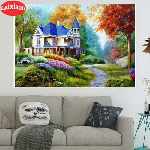 5d diy diamond painting villa house landscape diamond painting cross stitch mosaic embroidery diamond round square stones decor