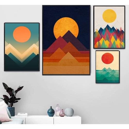 Abstract Home Decoration Canvas Painting Abstract Geometric Mountain Posters Hd Print Wall Art Picture For Living Room Unframed