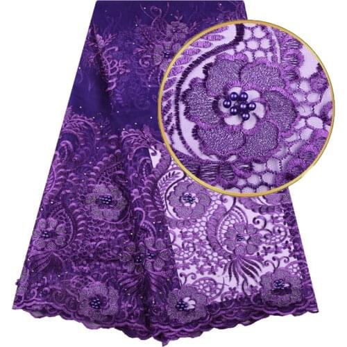 African Lace Fabric 2019 High Quality Lace With Embroidered Nigerian Lace Fabric For Women Purple French Mesh Lace Fabric 1573