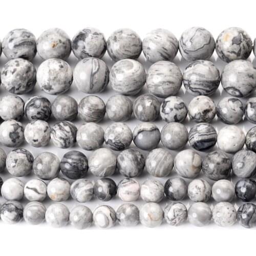 Map Stone Beads Natural Round Loose Spacer Bead for Jewelry Making DIY Charm Bracelet Necklace Accessories 4/6/8/10/12mm 15