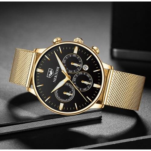 NEKTOM Mens StopWatches Unique Design Luxury Sport Wrist Watch Stainless Steel Mesh Strap Mens Fashion Casual Date Watches