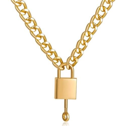 2020 Punk Choker Lock Key Necklace Layered Chain On The Neck With Lock Punk Jewelry Key Padlock Pendant Necklace For Women Gift