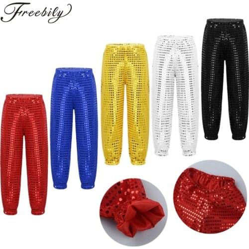 Child Boys Girls Shiny Sequins Dance Pants Trousers for Hip-hop Performance Kids Jazz Stage Performance Street Dance Costumes