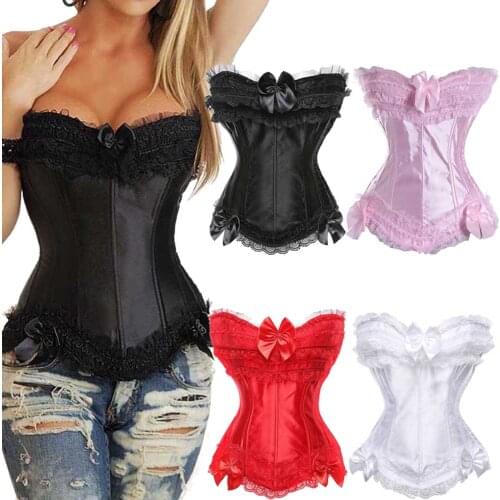 Women Lace Corsets Bustiers Overbust Tops Satin Sexy Shaper Corselet Brocade Style Bridal Plus Size S M L XL 2XL 3XL 4XL 5XL 6XL