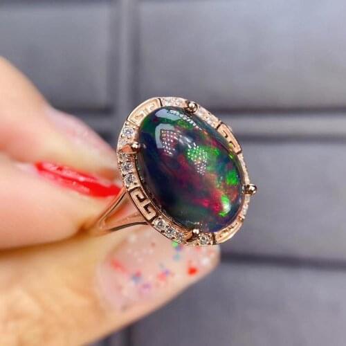 Elegant Ring New Arrival Top Grade 100% Natural and Real Black Opal Ring 925 sterling silver Opal Ring Female Anniversary