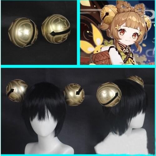 Genshin Impact Yaoyao Cosplay Headwear Golden Big Bell Ball Hairpin Hair Clip Hair Accessory Take Photo Props Accessories