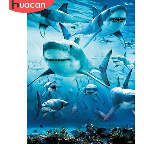 HUACAN Full Square Diamond Painting Shark 5D DIY Diamond Embroidery Animals Picture Of Rhinestones Diamond Mosaic