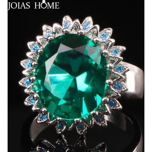 Joiashome Green Emerald Gemstone Rings For Women 925 Sterling Silver Jewelry Romantic Classic Valentines Day Gift Size 6-10