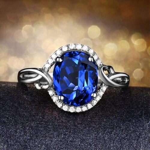 925 Silver Woman Rings Oval Shape Sapphire Gemstone Zircon Finger Jewelry Accessories Gift For Girlfriend Adjustable Female Ring