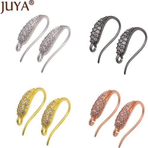 Juya Earrings Hook Copper with Zircon Gold Earring Accessories For Jewelry Making Handmade DIY Jewellery Findings