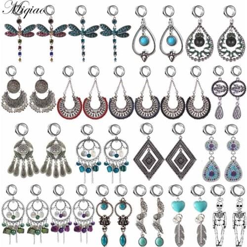 Miqiao 2pcs Fashion All-match Hollow Geometry Skull Round Tassel Chain Earrings Exquisite Piercing Jewelry