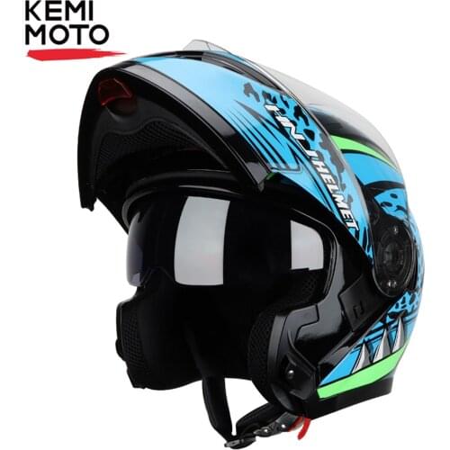 KEMIMOTO Flip up Motorcycle Helmet Moto Modular Dual Lens Helmets Motorbike Motocross Full Face Helmets