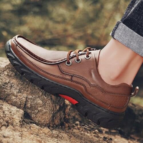 Mens Shoes Casual Tooling Genuine Leather Sneakers Men Comfortable Outdoor Shoes High Quality Male Gents Lace-up Luxury Footwear