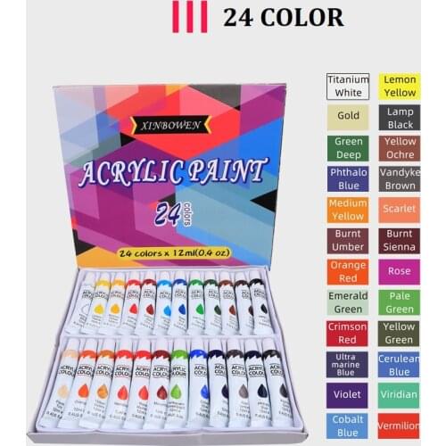 Acrylic Paints 24 Colors Professional Brush Set 12ml Tubes Artist Drawing Painting Pigment Hand Painted Wall Paint DIY