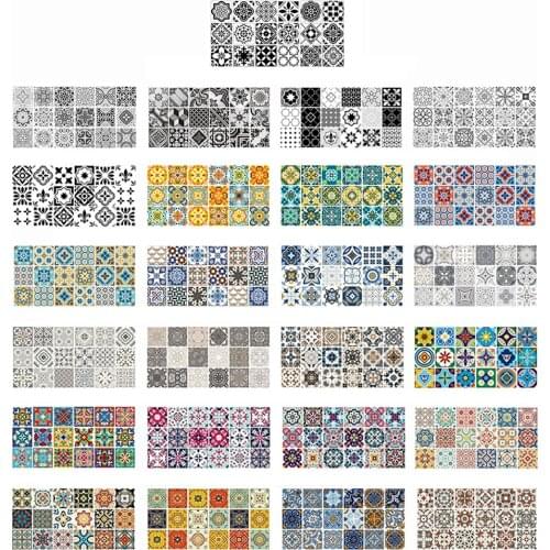 Tile Floor Stickers PVC Bathroom Kitchen Waterproof Self Adhesive Paste Wall Decals Retro DIY Wall Ground Decor Wall Floor Stick