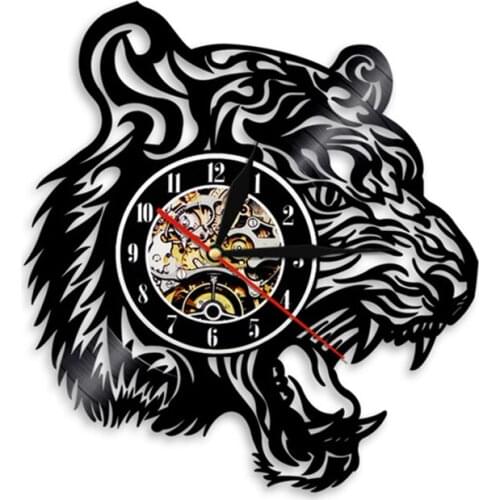 King of the Forest Tiger Head Vinyl Record Wall Clock Modern Design Zoo Animals Wall Clock Home Decor Wildlife For Tiger Gift