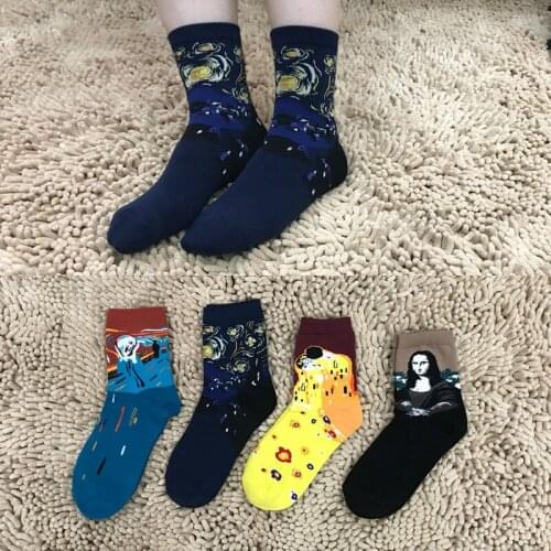 10pair/lot New Oil Painting Candy Colors Socks Cotton Fashion Spring Autumn Female Middle Tube Socks Wholesale 22-25cm