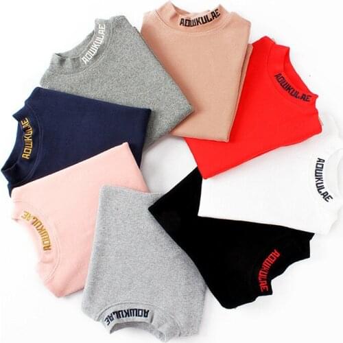 New Arrived Boys 100% Cotton T Shirts Letters Embroidery Long Sleeve Tops for Big Kids Children Clothes Girls T Shirt Tees Tops