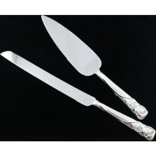 Personalized pure silver color two hearts Wedding Cake Serving Set wedding knife pizza knife 1010B