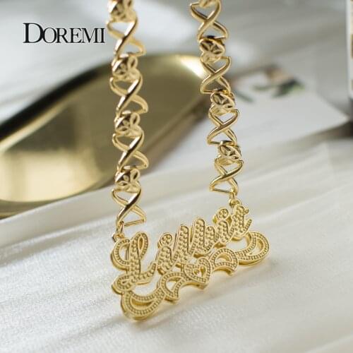 DOREMI Custom Name Necklace 3D Double Nameplate Custom Earrings Set Personalized XOXO Name Necklace for Women Jewelry Gifts