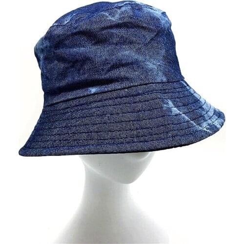 Girls Solid Summer Spring Tie Dye Bucket Hat Cotton Twill Denim Fisherman Hat Women Tie Dyed Reversible Denim Bucket Hat