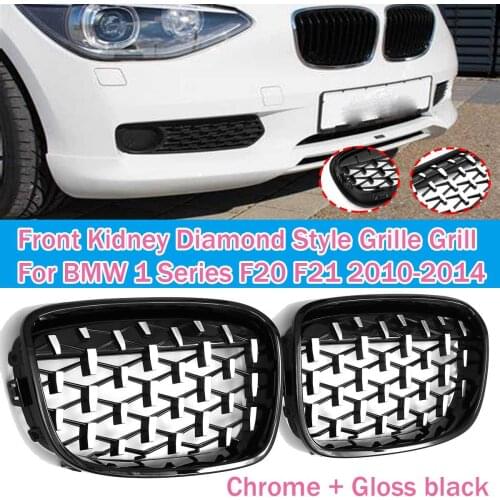 Pair Front Kidney Diamond Style Grille Grills For BMW 1 Series F20 F21 2010 2011 2012 2013 2014 2015 2016 2017 Racing Grills