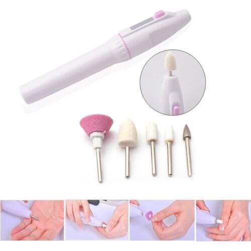 Portable Mini Pen 5 in1 Electric Pedicure Manicure Drills Grinding Machine Nail Buffing Tools Sanding Bits Toe Nail Files+bag