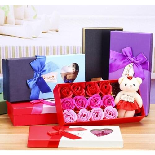 Romantic Gift Set Bath Rose Flower Soap With Floral Scent & Cute Teddy Bear Special Present Valentines Day Wedding favors
