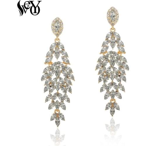 VEYO Luxury Crystal Drop Earrings Long Party Rhinestone Dangle Earrings for Women Fashion Jewelry Gift