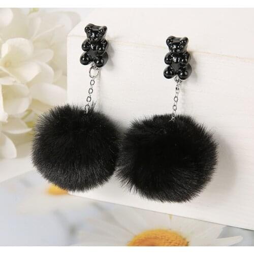 1Pair Cute Pompom Stud Earring Multicolours Resin Candy Bear Charms With Puffer Ball Fashion Woman Jewelry Birthday Gift