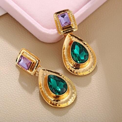 Waterdrop Earrings Zircon Retro Earrings Pendant Earrings Woman Gem Stone Dangle Geometry Shiny Crystal Vintage Earrings