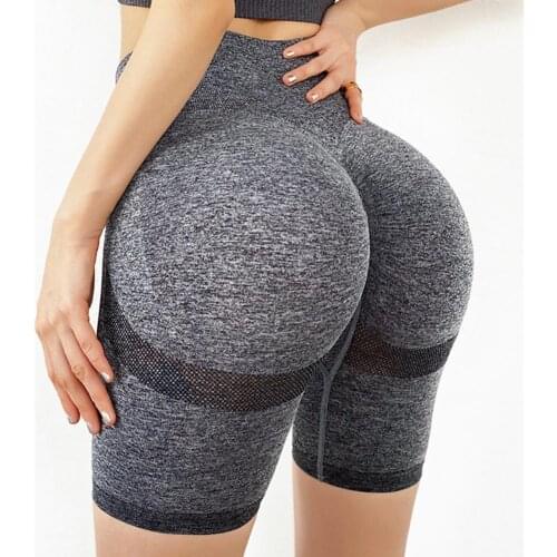 Women Shorts High Waist Hip Lift Solid Color Seamless Push Up Elastic Slim Fifth Pants Soft Fitness Running Workout Gym Shorts