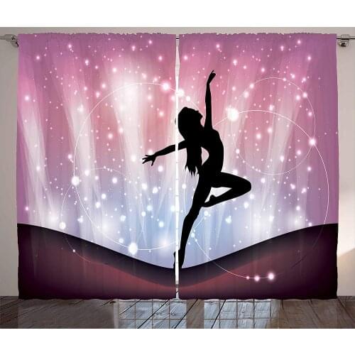 Contemporary Curtains Silhouette of Ballerina Performing on Abstract Backdrop Magic Dance Fine Arts Living Room Bedroom Window