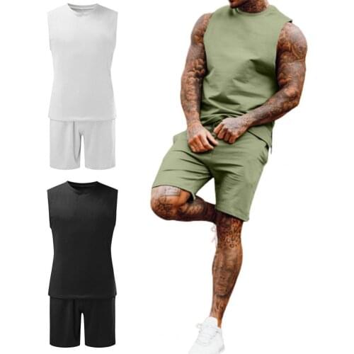 Tracksuit Set Sleeveless Comfortable Wearing Casual Style Fitness Men Sportswear Set for Running
