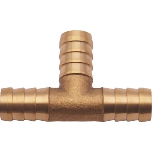 3/8' ID Hose Barb, Tee T Shaped 3 Way Union Fitting Intersection Split Brass Water Fuel Air