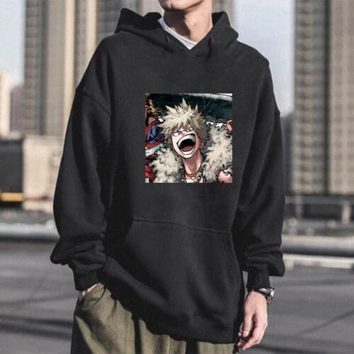 Anime My Hero Academia Bakugou Katsuki Print Patchwork Hoodies Men Harajuku Unisex Winter Warm Oversized Long Sleeve Sweatshirts