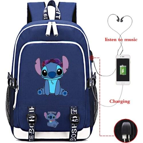 Disney Lilo And Stitch Backpack School Bag usb charging Oxford waterproof Laptop travel bag rucksack for teenagers birthday Gift