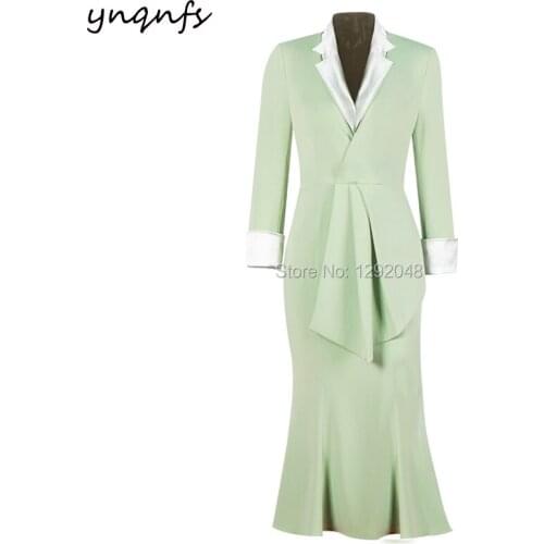 YNQNFS M40 Open-necked Dress Party Cocktail Mint Green Tea Length Long Sleeve Groom Mother Gown Mother of the Bride Dresses