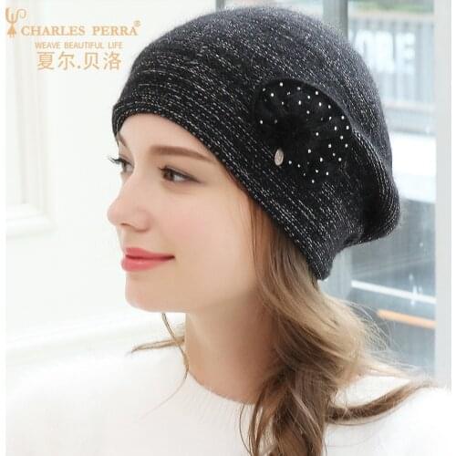 Charles Perra Women Hat Female Korean Version Fashion Warm Berets Wool Knitted Caps Elegant Lady Winter Hats 5227