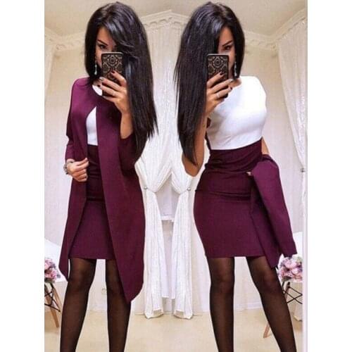 Two-piece suit women skirt suit stitching solid color slim long-sleeved mini skirt formal wear business work banquet suit skirt