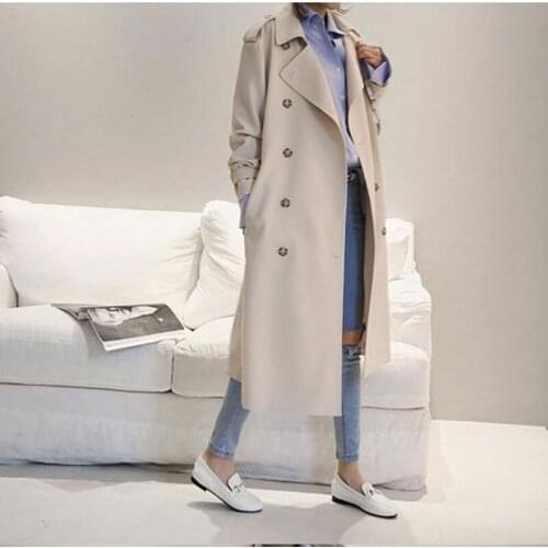 Women Trench Coat Fashion Medium length Spring Autumn Long Sleeve Solid Color Double-breasted Ladies Women Trench Coat JK86