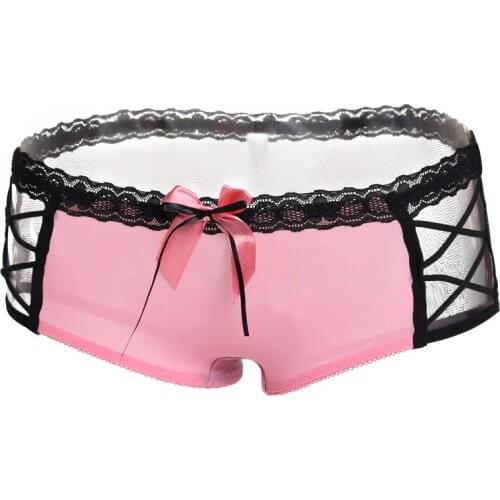 Women Sexy Lingerie Sexy Panties Cute Transparent Lace Underwear for Women Boyshorts Briefs with Bow Center and Fishnet Back