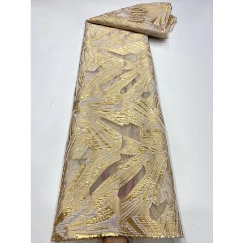 Gold Jacquard Fabric African Brocade Tissus Fashion Nigerian Net Mesh Cloth French Organza Lace Material For Sewing Dress POZ20